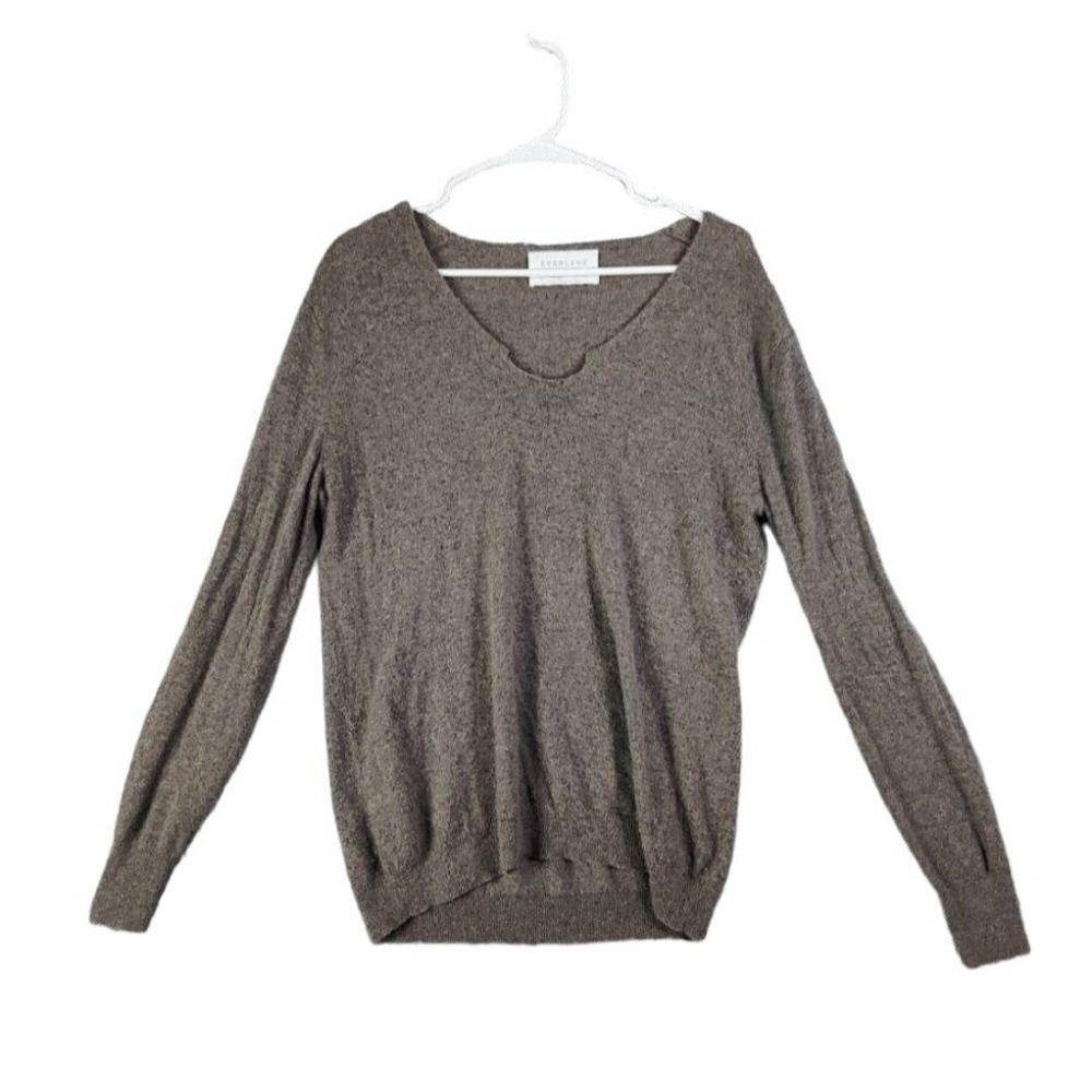 Everlane Womens 100% Cashmere Minimalist Quiet Luxury Sweater M Gray V-Neck